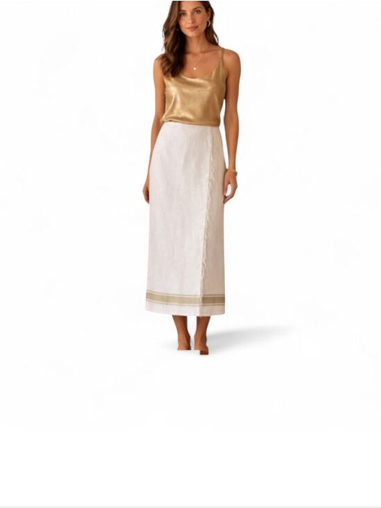 Norton McNaughton Dresses & Skirts - Norton McNaughton White Linen Faux Wrap Skirt Size 12 NWOT